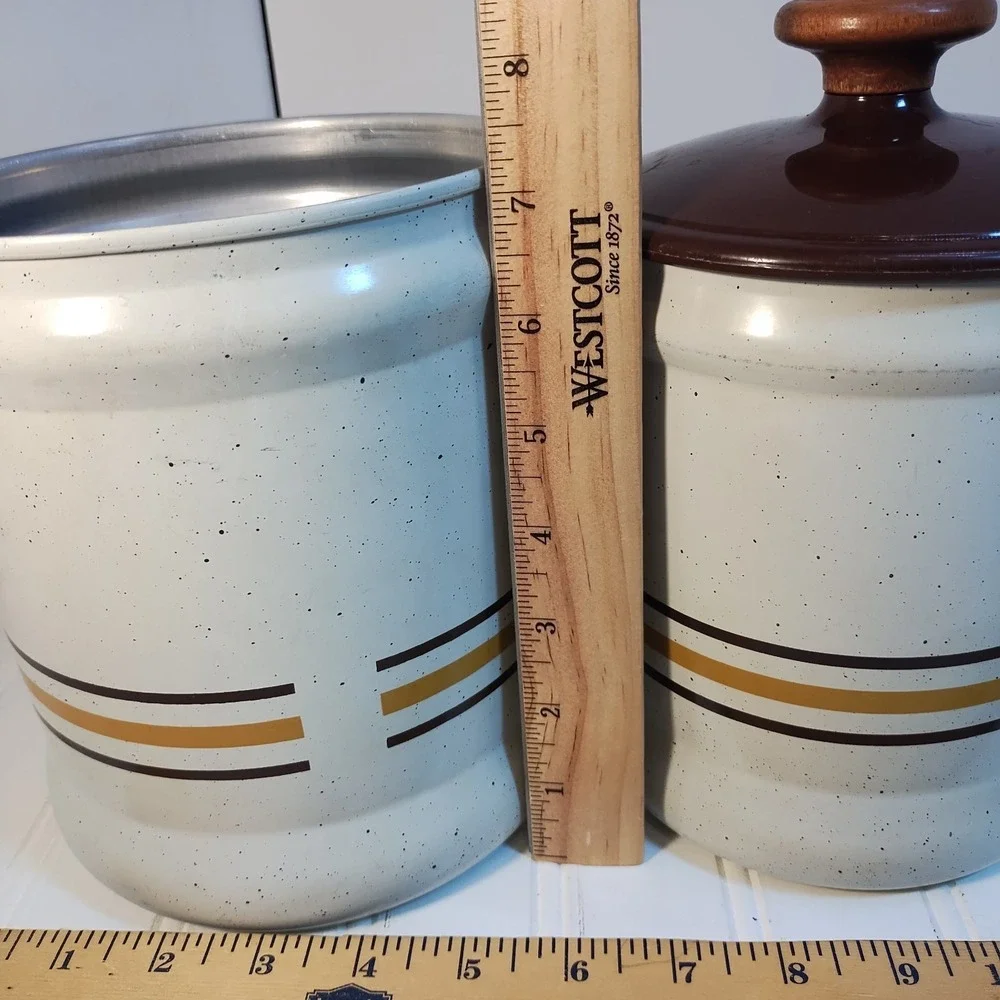Vintage Canister West Bend Metal Brown Speckled Stripe Set of 4 Retro MCM 1970s